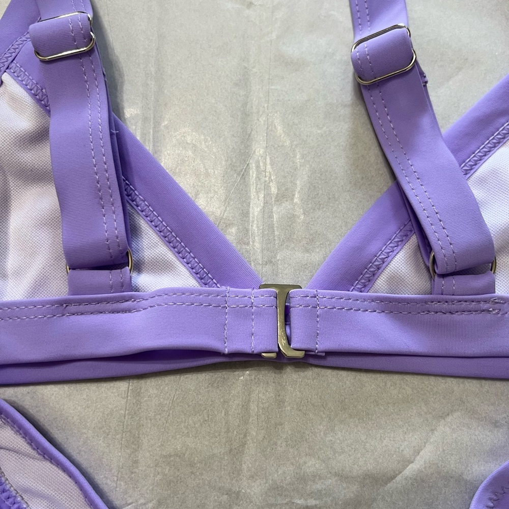 Lavender Rhinestone Triangle High Cut Cheeky Bikini Set - Picture 8 of 11